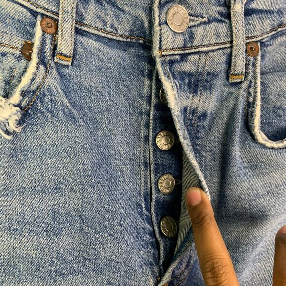 Agolde Riley Long Jeans Distressed Raw Hem Cove Light Wash Size 23 - Picture 5 of 11